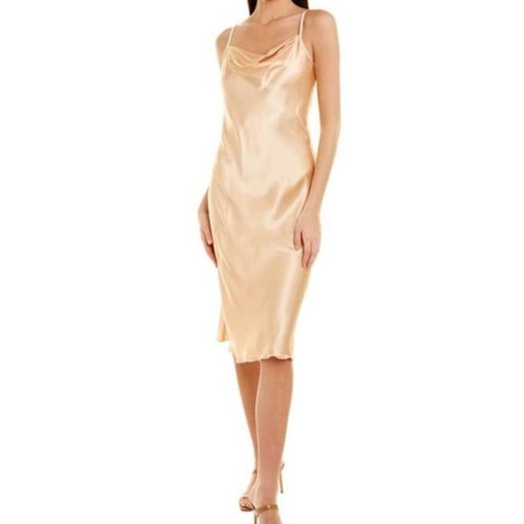Bebe NWT Tan Champagne Satin style Slip Dress Large - Picture 1 of 15